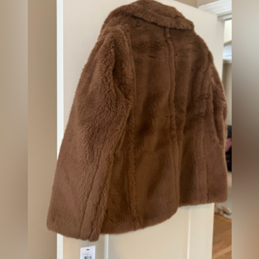 Cole Haan Signature Designer Brown Faux Fur Wool Blend Coat Size XL - Picture 16 of 16